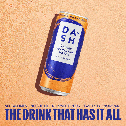 Dash Water Orange - 12 X Orange Flavoured Sparkling Spring Water - No Sugar, No Sweetener, No Calories - Infused With Wonky Fruit (12 X 330Ml Cans)