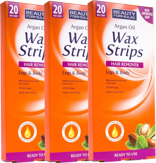 3 Boxes Of 20Pc Natural Smoothing Argan Oil Wax Strips For Legs & Body All Skin Types