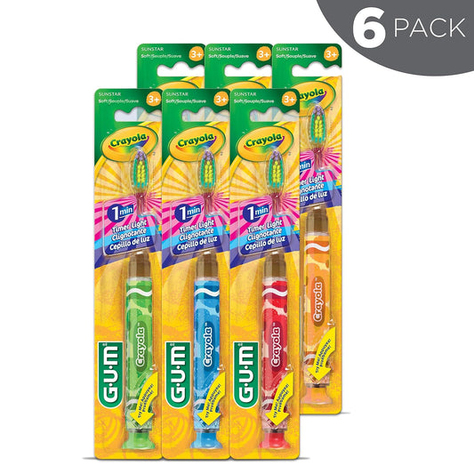 Gum Crayola Timer Light Toothbrush For Kids, Soft Bristles, Suction Cup Base, Children & Toddler Toothbrush 3 Year Old + (6Pk)