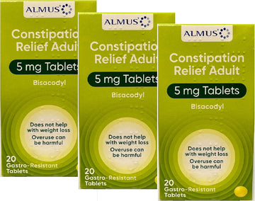 Almus Constipation Relief Gastro-Resistant Tablets 5 Mg Bisacodyl - 3 X 20 Tablets