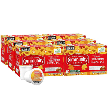 Community Coffee Spiced Pumpkin Pecan Pie Flavored 60 Count Coffee Pods, Medium Roast Compatible With Keurig 2.0 K-Cup Brewers, 10 Count (Pack Of 6)