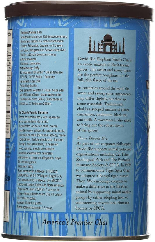 David Rio Elephant Vanilla Chai, 14Oz. - 2 Canisters