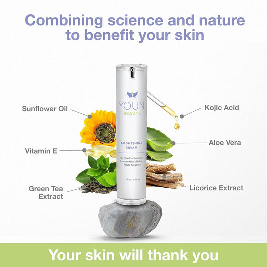 Youn Beauty Brightening Cream With Kojic Acid, Glycolic Acid & Licorice Extract, 50Ml – Hydroquinone-Free Cream For Face, Neck & Décolleté