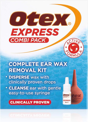 Otex Express Combi Pack, Clinically Proven Ear Wax Removal Kit With Drops And Bulb Syringe For Excessive, Hardened Ear Wax, 10Ml