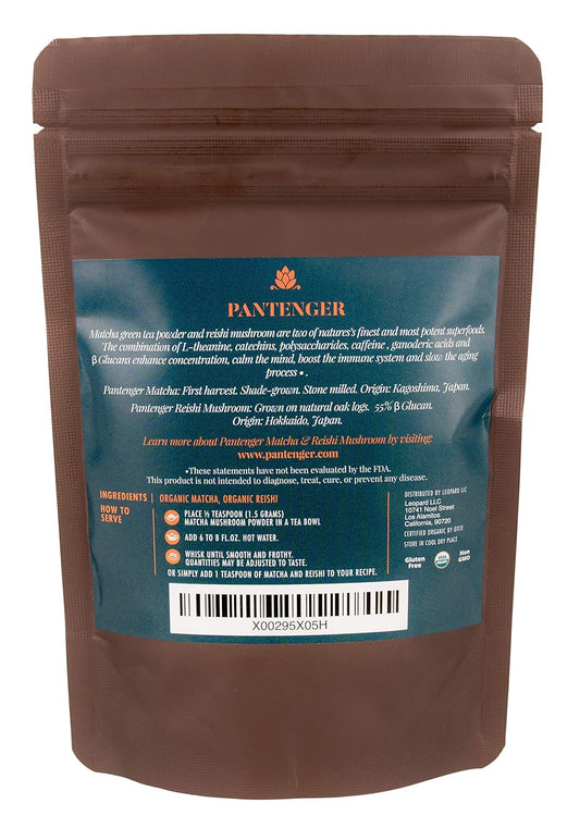 Pantenger Matcha Green Tea Powder And Reishi Mushroom. 2.12 Oz (60 Grams). Usda Organic. Japanese Reishi Mushroom With Japanese Matcha Tea
