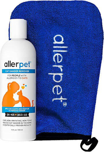 Allerpet Cat Dander Remover W/Free Applicator Mitt - Effective Cat Dander Remover - Anti Allergen Solution Made In Usa - (12Oz)