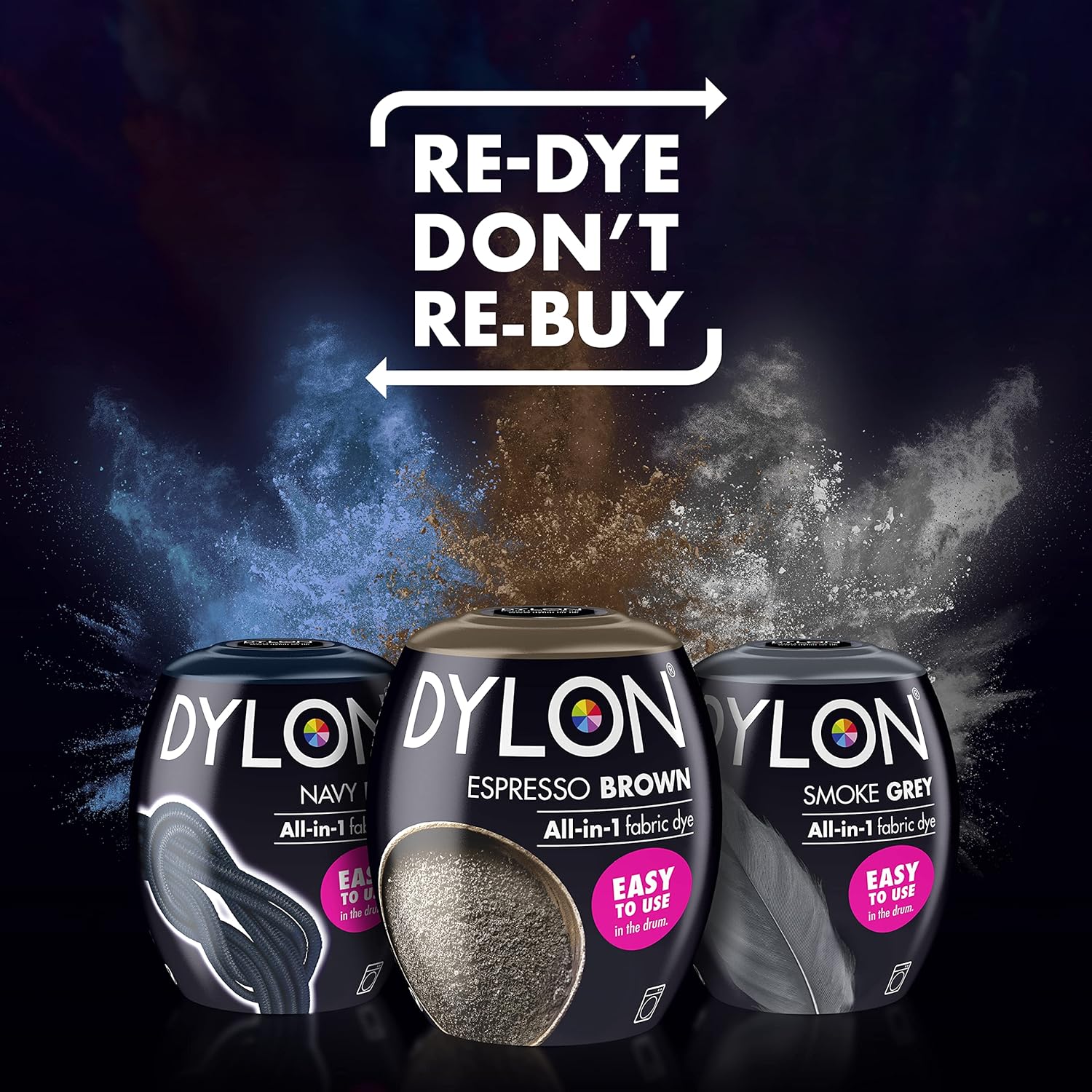 DYLON Winter Bundle, Washing Machine Fabric Dye Pods for Clothes & Soft Furnishings – Navy Blue, Smoke Grey and Espresso Brown : Amazon.co.uk: Grocery