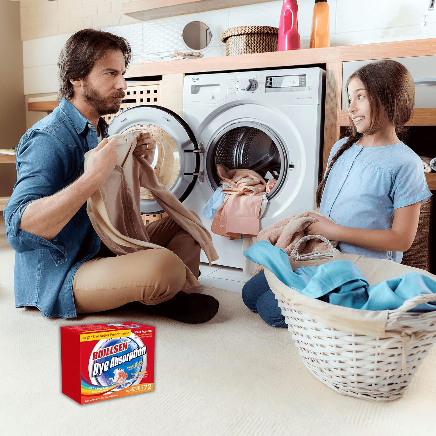 RUILLSEN 288 Laundry Dye Absorption, Dye Absorption In Wash 24 * 12 Count Sheets at School|Single Apartment|Small Families : Health & Household