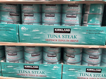 Kirkland Signature Tuna Steak Skipjack In Brine Water Drained- Pack Of 12 X 140G
