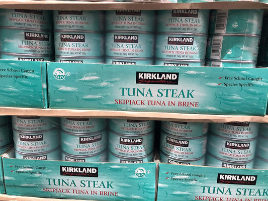 Kirkland Signature Tuna Steak Skipjack In Brine Water Drained- Pack Of 12 X 140G