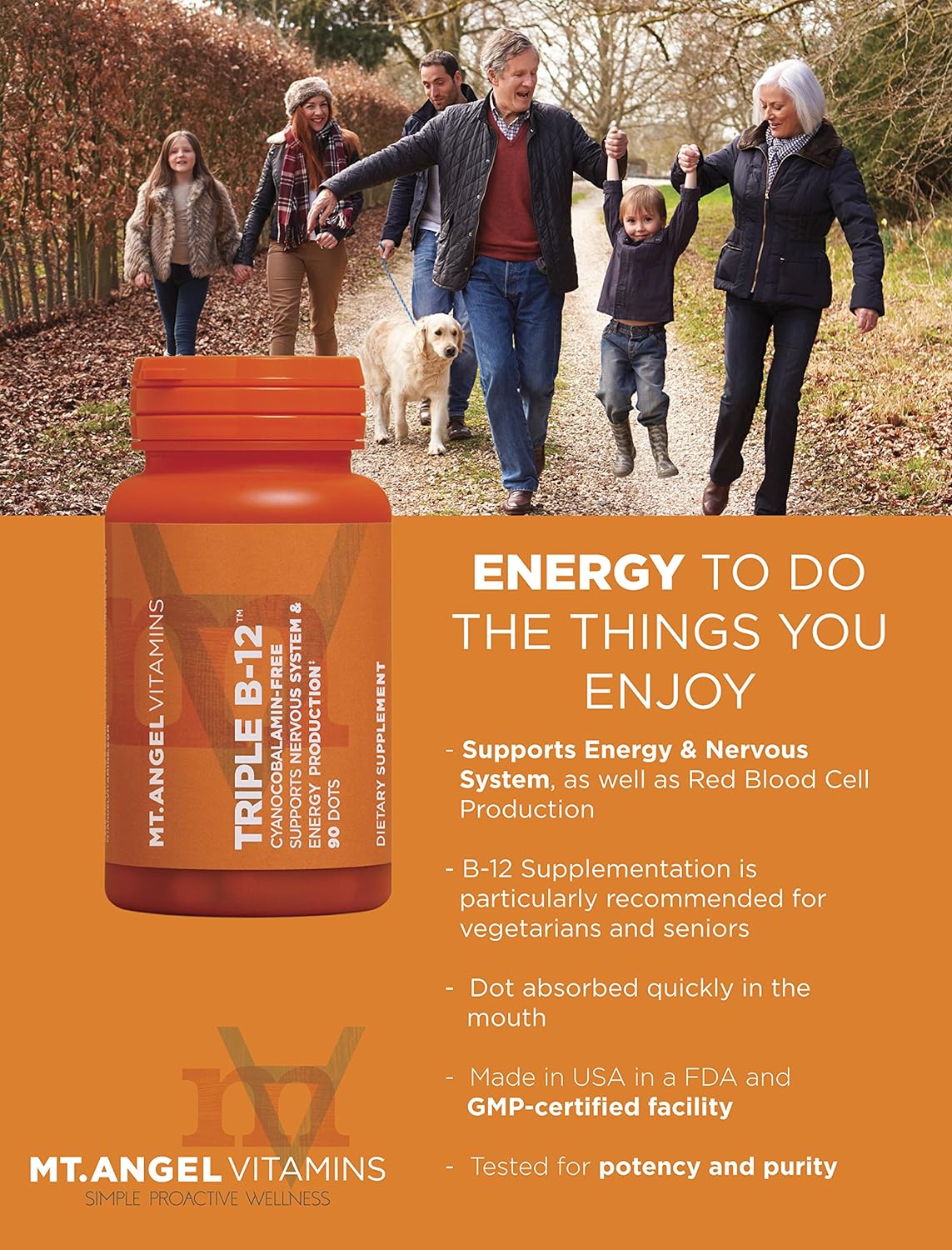 Mt. Angel Vitamins - Triple B-12 Dots, Supports Nervous System & Energy Production (90 Dots) : Health & Household