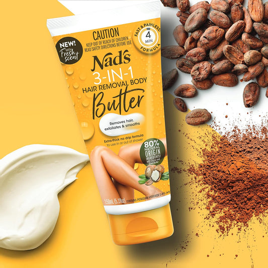Nad's 3n1 Hair Removal Butter, Gentle & Soothing Hair Removal Cream For Women, Sensitive Depilatory Cream For Body & Legs, Suitable for all skin types (21103), 5.1 Fl Oz (Pack of 1)