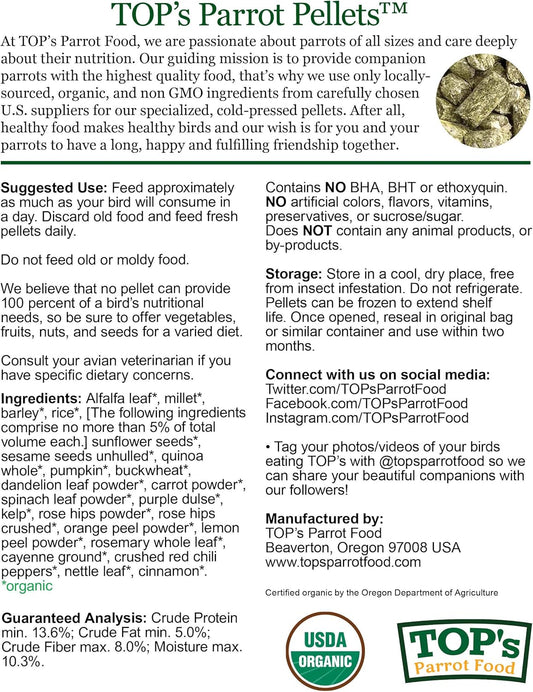 Top'S Small Pellets | Sustainable Parrot Food For Small Hookbill Birds (12Oz | 340G)