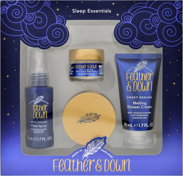 Feather & Down Sweet Dream Sleep Essentials Gift Set (50Ml Pillow Spray, 50Ml Melting Shower Cream, 16G All-Purpose Sleep Balm & 50Ml Sleep Butter) - Cruelty Free & Vegan Friendly
