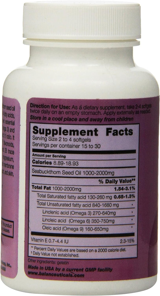 Balanceuticals Seabuckthorn Seed Oil, 500 Mg Dietary Supplement Softgels, 60-Count Bottle