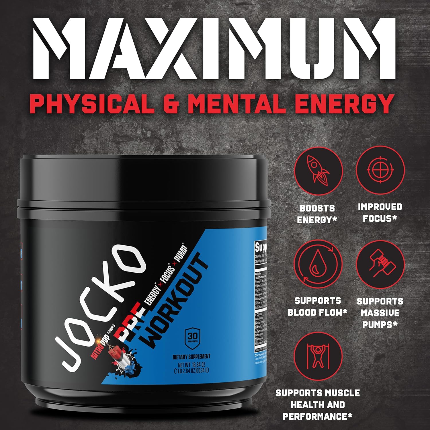 JOCKO FUEL Ultimate Pre Workout Powder - Pre-Workout Energy Powder Dri
