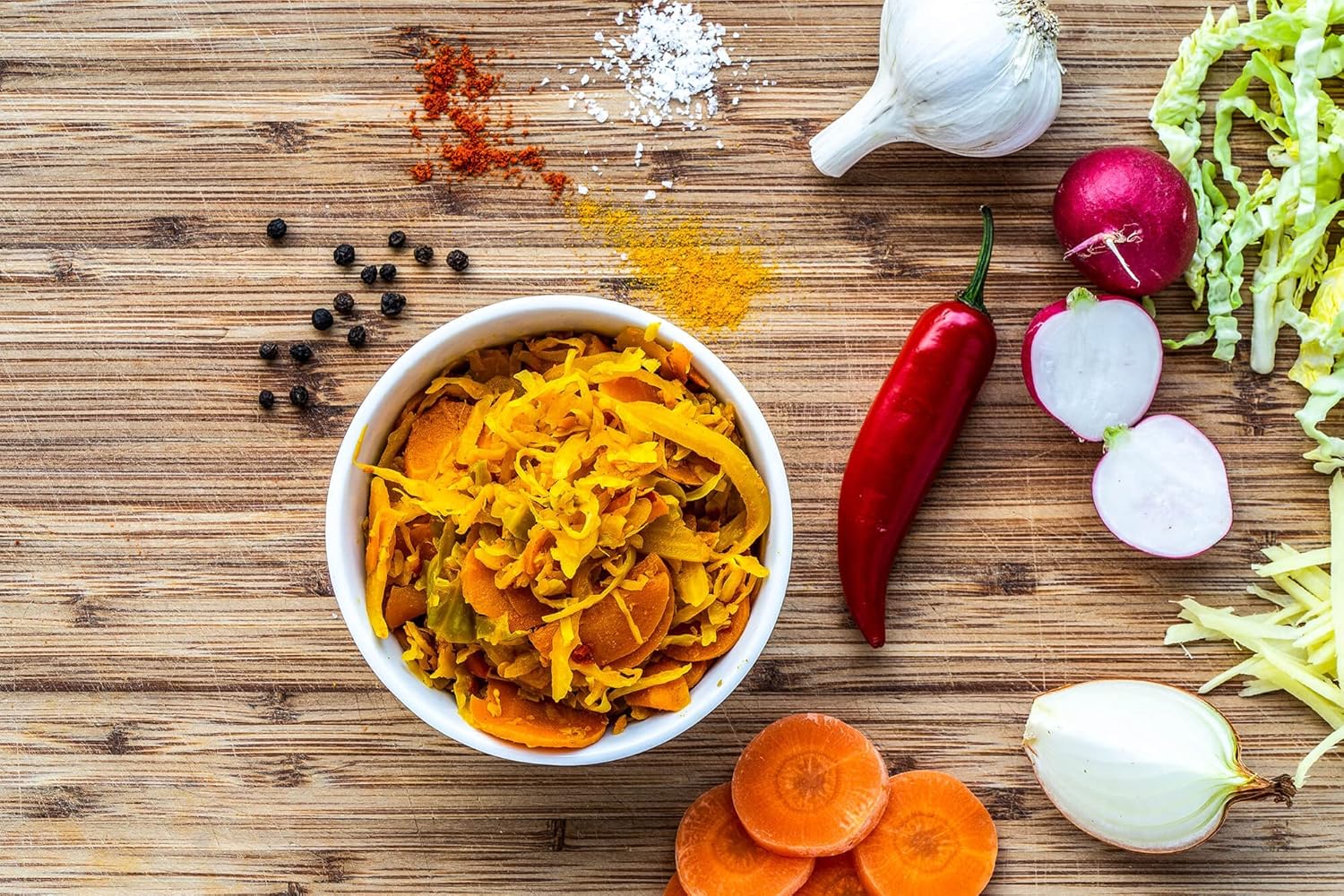 Loving Foods Award-Winning *Organic & Made In The Uk* Sauerkraut & Kimchi With Turmeric And Black Pepper (2 X 475G) Raw, Unpasteurised & Bursting With Beneficial Live Bacteria (2 X Jars)