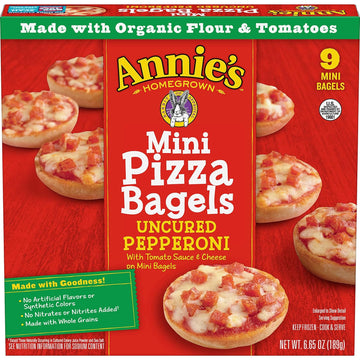 Annie'S Frozen Mini Pizza Bagels, Uncured Pepperoni, Snacks, 9 Ct, 6.65 Oz