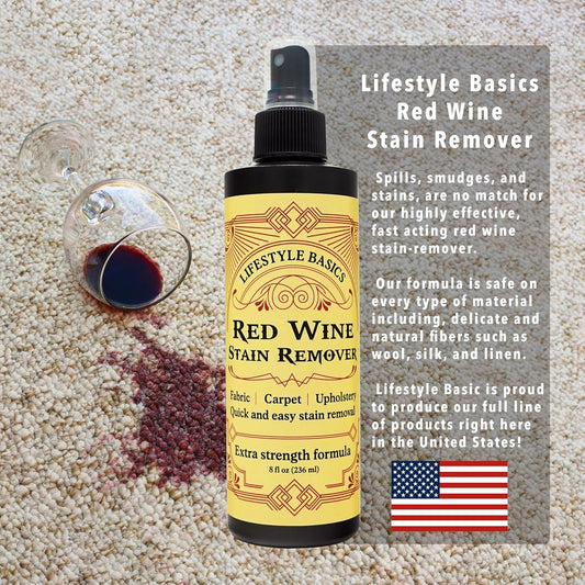 Red Wine Stain Remover Spray Cleaner 8Oz | For Clothes, Carpet, Tablecloth, Fabric, Upholstery, Laundry | Fast, On-The-Go Wine Spot Treatment