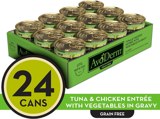 Avoderm Natural Grain Free Tuna & Chicken Entrée With Vegetables Wet Cat Food 3 Oz, (Pack Of 24)