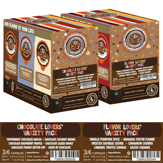 Crazy Cups Flavored Coffee Pods Variety Pack - Coffee Flavors And Chocolate Coffee Flavors For The Keurig K Cups Machine, Recyclable Single Serve Cups, 48 Count