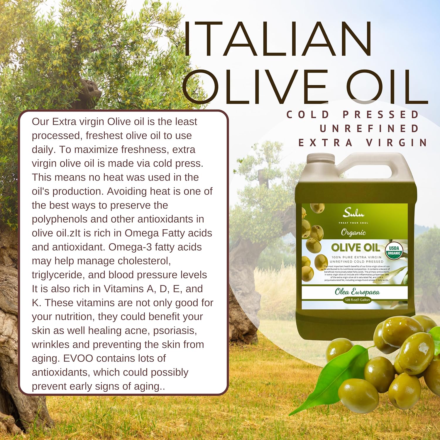 1 Gallon Of Organic Extra Virgin Olive Oil Cold Pressed