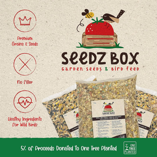 Bird Food Seed Feed Mix For Small Wild Garden Birds 1.8Kg - Seedzbox Deluxe Grain & Nut Blend - Natural Food For Robins Blackbirds Sparrows - Millet Peanut Fats And Fibres