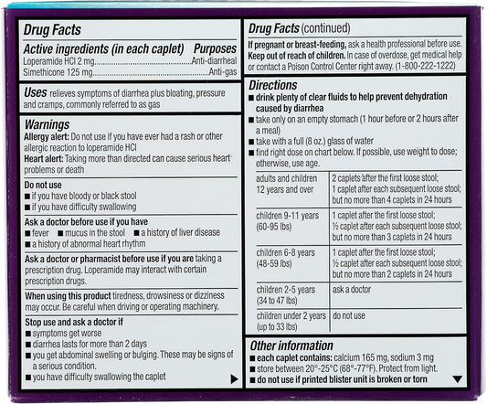 Rite Aid Anti-Diarrheal & Anti-Gas Caplets - 24 Count, Multi-Symptom Relief For Diarrhea And Gas, Loperamide Hci 2 Mg And Simethicone 125 Mg