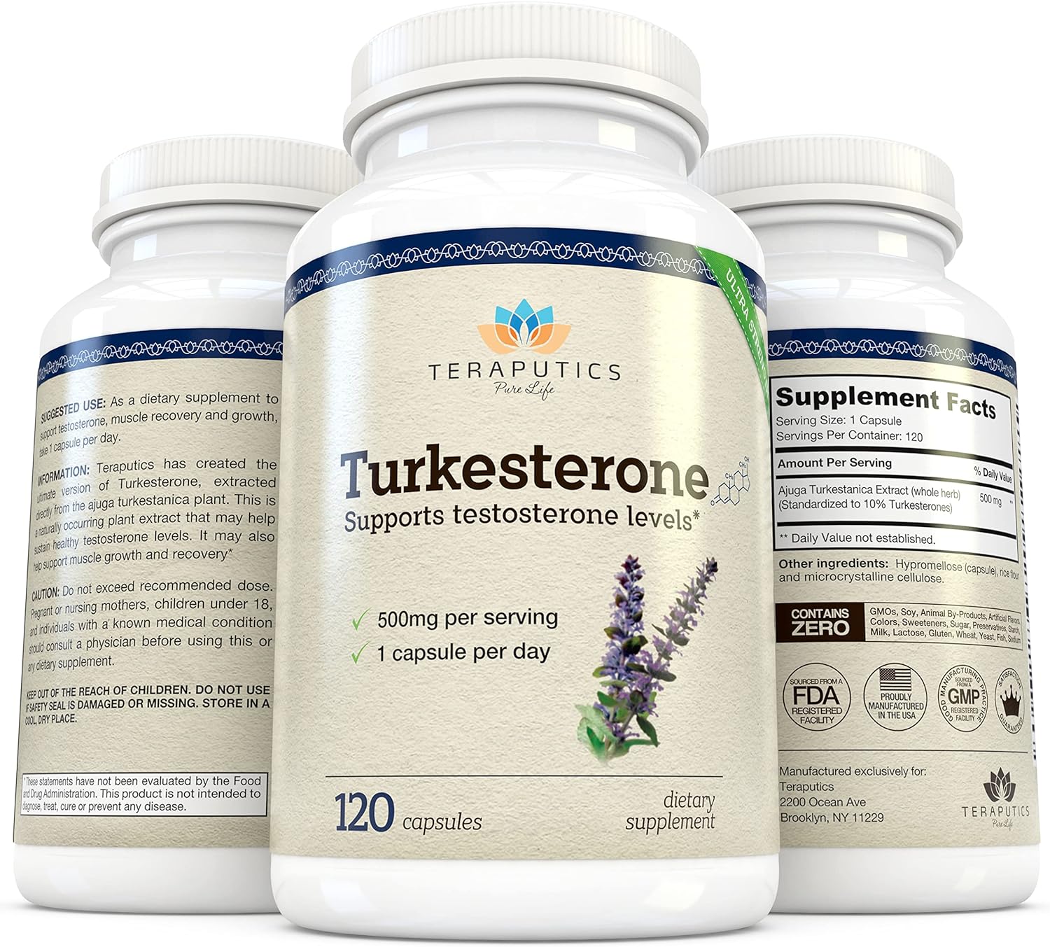 Turkesterone Supplement 500mg, 120 Caps Natural Testosterone Booster for Men Muscle Strength Growth Support : Health & Household