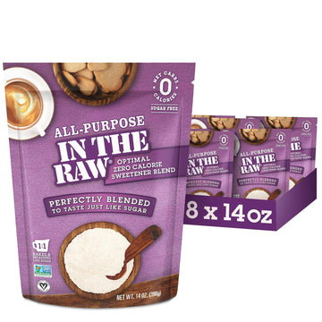 All-Purpose In The Raw Nature’S Zero Calorie Sweetener, Sugar Free Substitute Baking, Coffee, Stevia, Monk Fruit, Allulose, Erythritol Blend, Keto, Low Carb, Vegan, Gluten Free, 14 Oz (Pack Of 8)