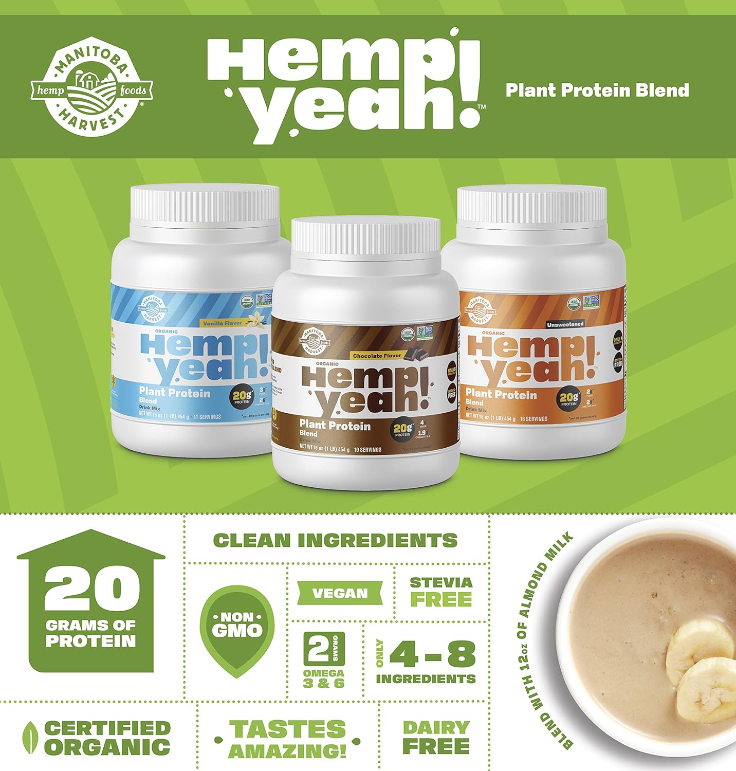 Manitoba Harvest Hemp Yeah! Organic Plant-Based Protein Powder with 20