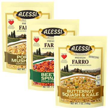 Alessi Autentico, Premium Seasoned Roman Grain Farro, Cooks Like Risotto, Heart Healthy, Easy To Prepare, 7Oz (Variety Pack, Pack Of 3)