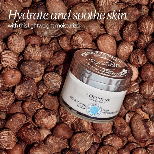 LāOccitane Shea Light Comforting Face Cream, 1.7 Fl. Oz: Non-Comedogenic, Lightweight Moisturizer, Soothe Skin, Hydrating, With 5% Organic Shea