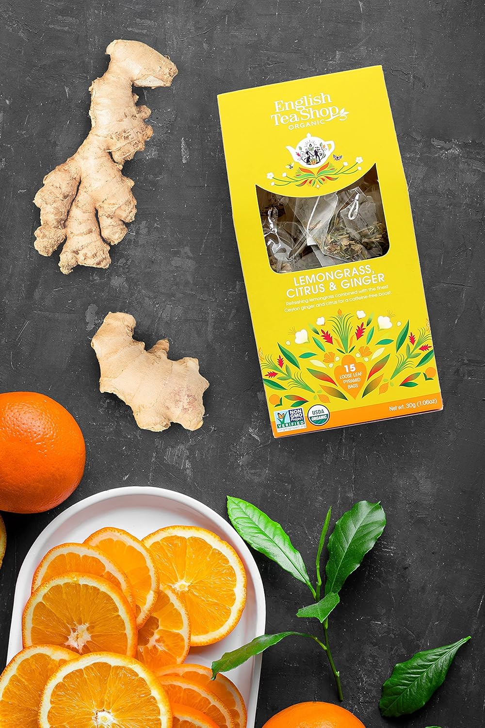 English Tea Shop Organic Lemongrass Citrus & Ginger Loose Leaf - 15 Loose leaf pyramid tea bags : Amazon.co.uk: Grocery