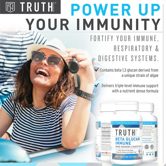 Truth Nutrition Beta Glucan Supplements - Algae Based Beta-Glucan Immune Support Supplement - 60 Beta Glucan Capsules Non-Gmo Yeast Free Immune Health Booster Vegan Supplement 375Mg