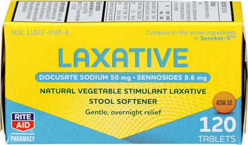 Rite Aid Laxative & Stool Softener With Senna - 120 Tablets | Constipation Relief Parent (New)