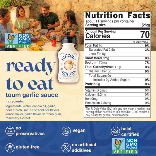 Mezete Preservative-Free Garlic Sauce | Toum | No Added Oil | Easy Squeeze Bottle | Plant Based Garlic Dip | Spread & Marinade | Gluten-Free | Non-Gmo | 315G