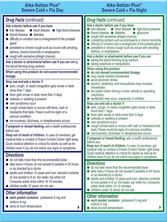 Alka-Seltzer Plus Severe Cold And Flu Day/Night Powder, 12 Count