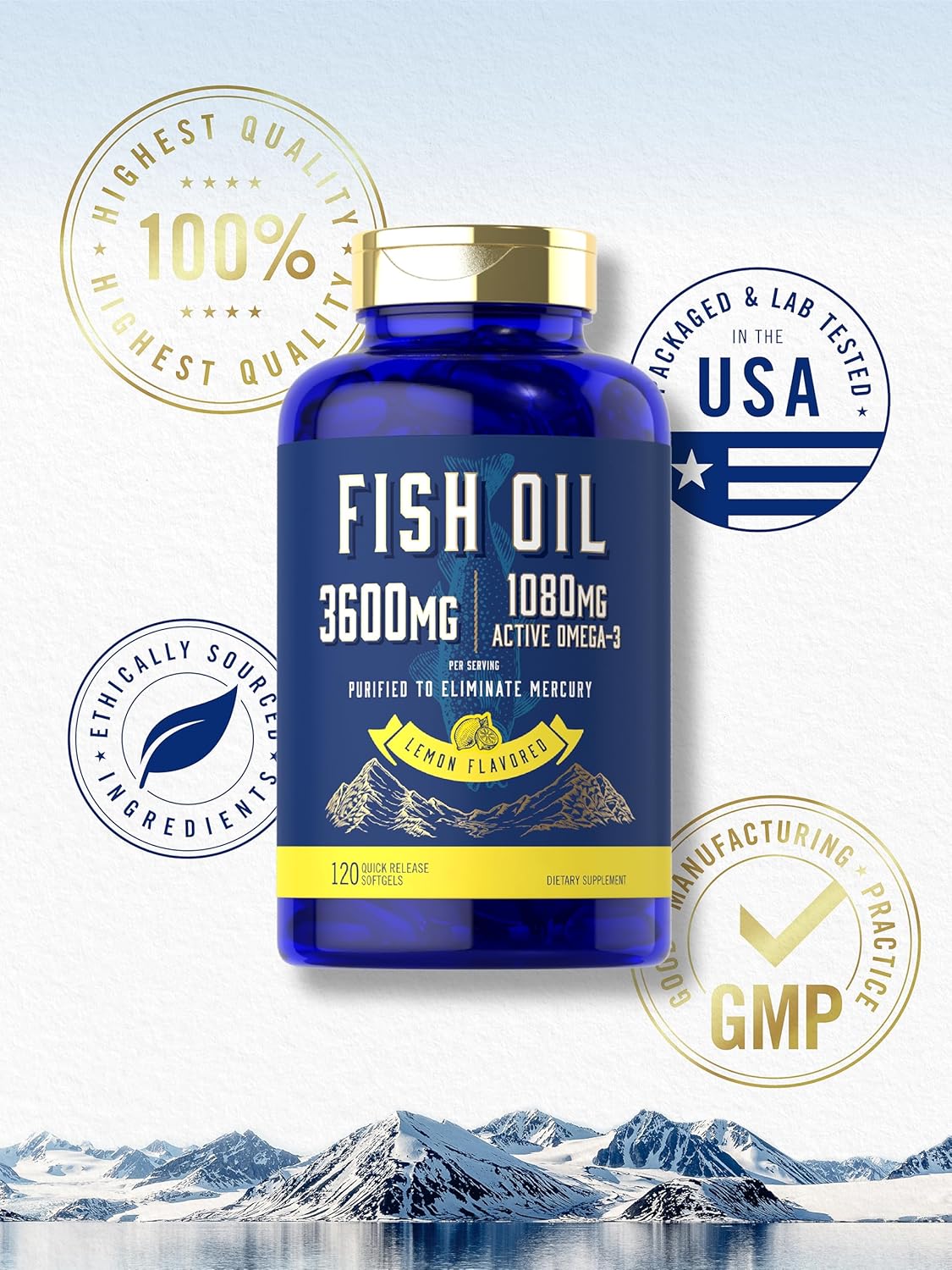 Carlyle Fish Oil 3600Mg | 1080Mg Omega 3 | 120 Count | Non-Gmo And Gluten Free Supplement : Health & Household