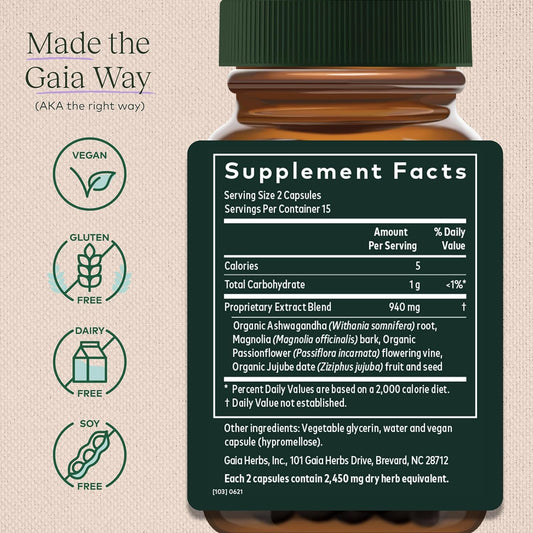 Gaia Herbs Sleepthru - Natural Sleep Support Supplement With Organic Ashwagandha Root, Organic Magnolia Bark, Passionflower, And Jujube Date - 30 Vegan Liquid Phyto-Capsules (15-Day Supply)