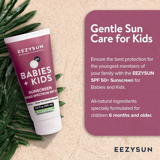 Babies & Kids Spf 50 Mineral Sunscreen | Dermatologically Tested For Sensitive Skin | Contains Aloe Vera | Sweat/Water Resistant | Cruelty-Free | Reef-Safe | Travel Size - 3.3 Fl Oz