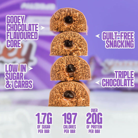 Efectiv Nutrition Milky Chocolate Gooey Bars - 20.6G Protein - 12 X 65G, Low Sugar High Protein Bars -197 Calories
