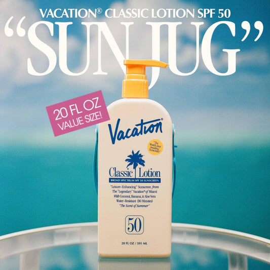 Vacation Classic Lotion Spf 50 Sun Jug, Broad Spectrum Bulk Sunscreen Spf 50, Water Resistant Sunblock, Suntan Lotion With Pump, Vegan, Family-Size, 20 Fl. Oz