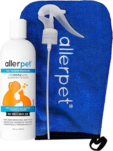Allerpet Aloe Vera Free Cat Dander Remover - Pet Dander Allergy Relief, Natural & Safe Allergy Relief For Cats And Humans, Soothing Chamomile & Rosemary, Made In Usa (12 Oz)