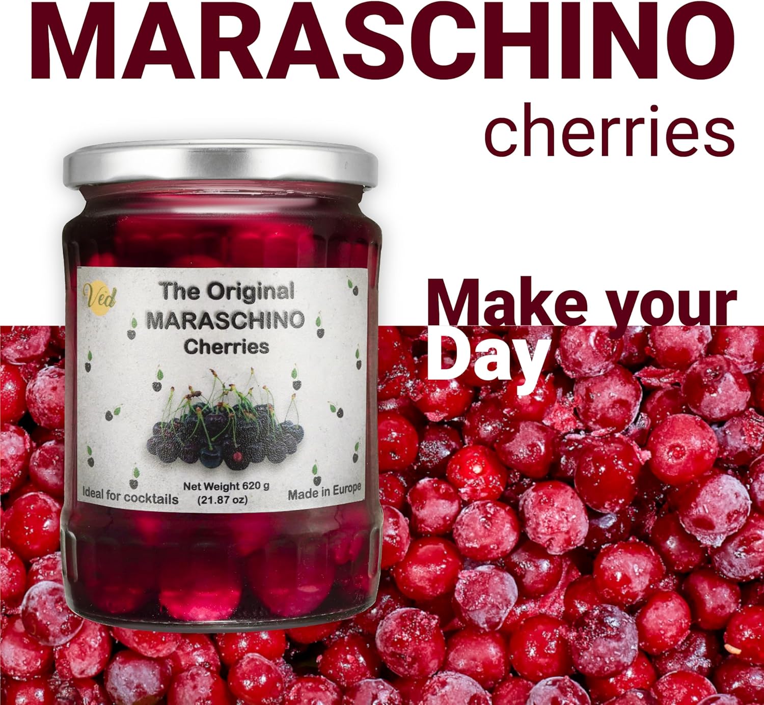 Ved Gourmet Original Maraschino Cherries - Italian Cherry for Old-Fashioned Cocktails - Vegan Cocktail, Bourbon Cherries in Natural Syrup for Cocktail Garnish - 620gJar : Amazon.co.uk: Health & Personal Care