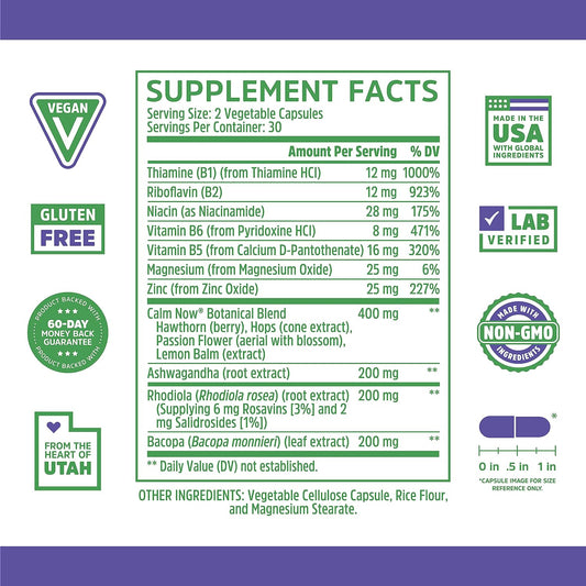 Zhou Calm Now Soothing Support With B Vitamins, Ashwagandha, Magnesium