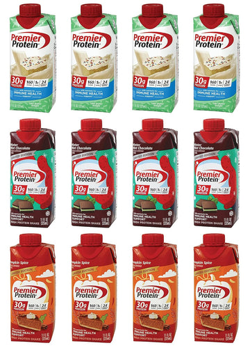 Premier Protein Shake | Winter Special - 3 Flavors (12 Pack) | Winter Mint Chocolate, Pumpkin Spice And Cake Batter Delight | Niro Assortment
