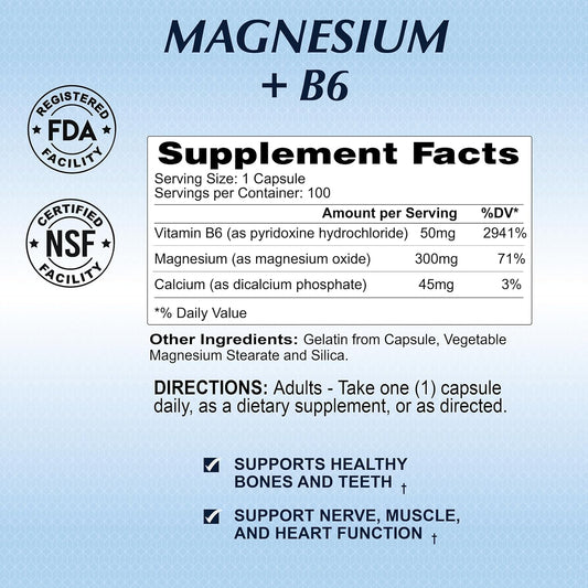 ALFA VITAMINS Magnesium Plus B-6 500 Mg Cardiovascular Health - Supports Energy Production &r Enzyme Function - 100 Capsules