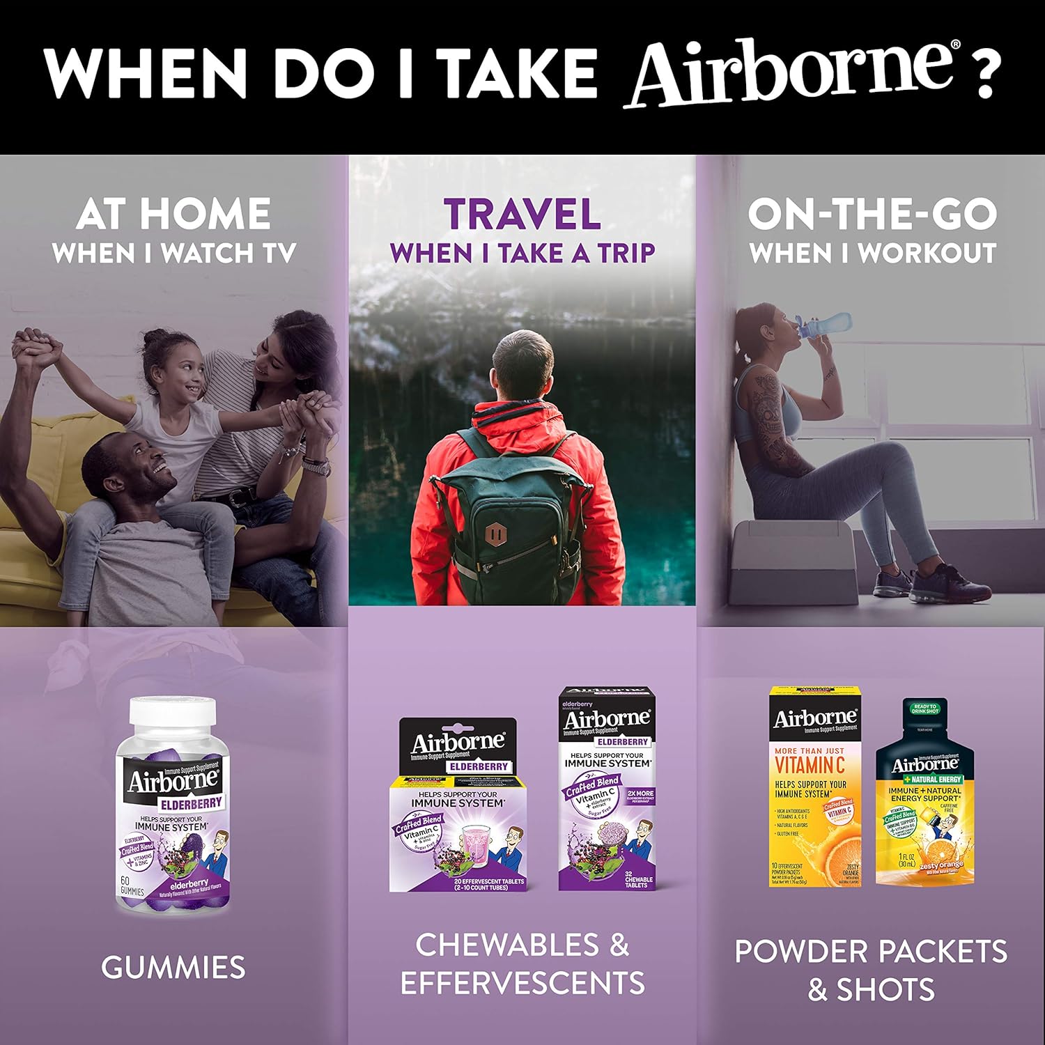 Airborne Elderberry + Zinc & Vitamin C Gummies For Adults, Immune Support Vitamin D & Zinc Gummies With Powerful Antioxidant Vitamins C D & E - 60 Gummies, Elderberry Flavor : Health & Household