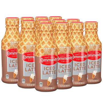 Community Coffee Iced Latte Coffee Drink, Vanilla Waffle Cone, Natural Flavors, 13.7 Fluid Ounce (Pack Of 12)